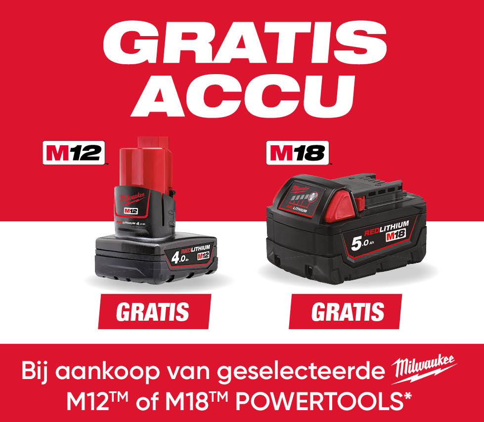 Milwaukee Gratis Accu bij aankoop van geselecteerde toestellen