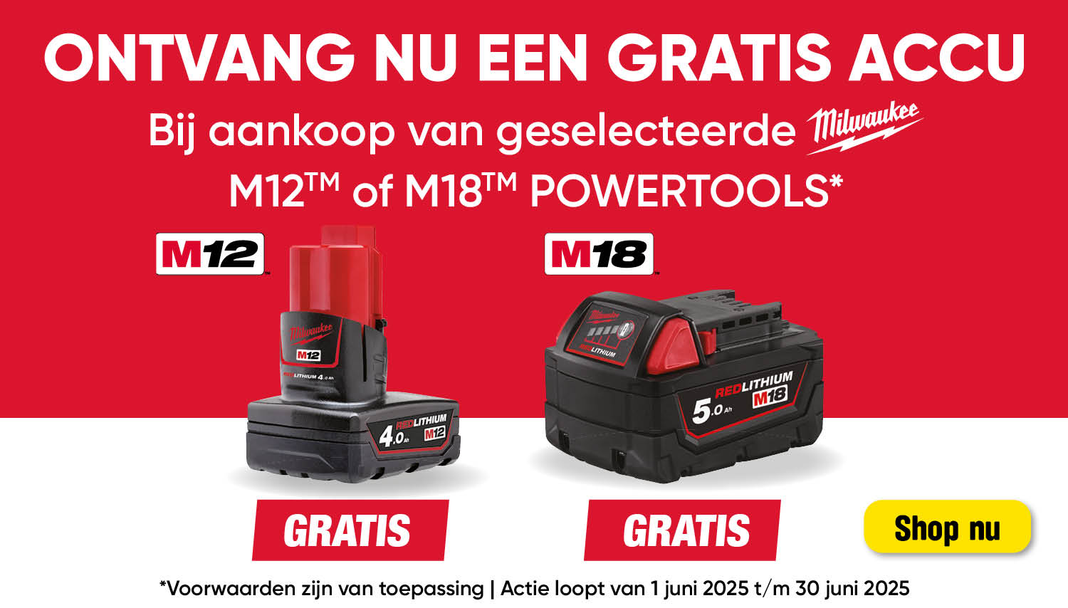 Milwaukee Gratis Accu bij aankoop van geselecteerde toestellen