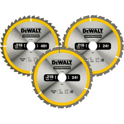 DeWalt DeWalt DT1962-QZ cirkelzaagblad 3 Pack 216mm 2X24T 1X40T - 25118 - van Toolstation