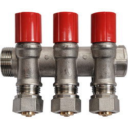 - / Verdeler met afsluitkraan en knelkoppelingen 3/4MF - 3x16mm rood