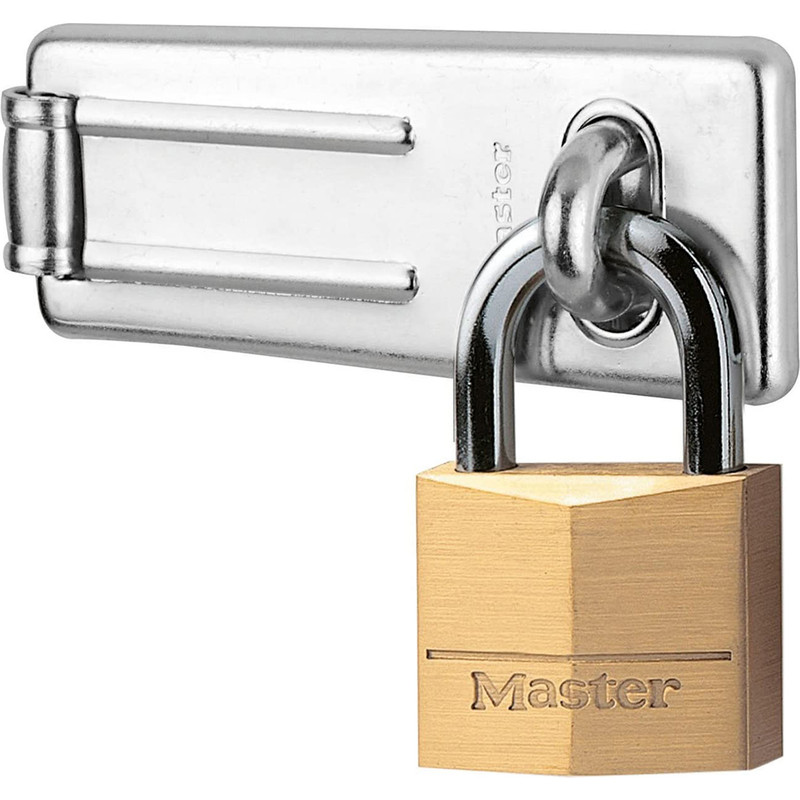 Master Lock set van nr. 703 grendel met rechte stang + nr. 140 messing hangslot