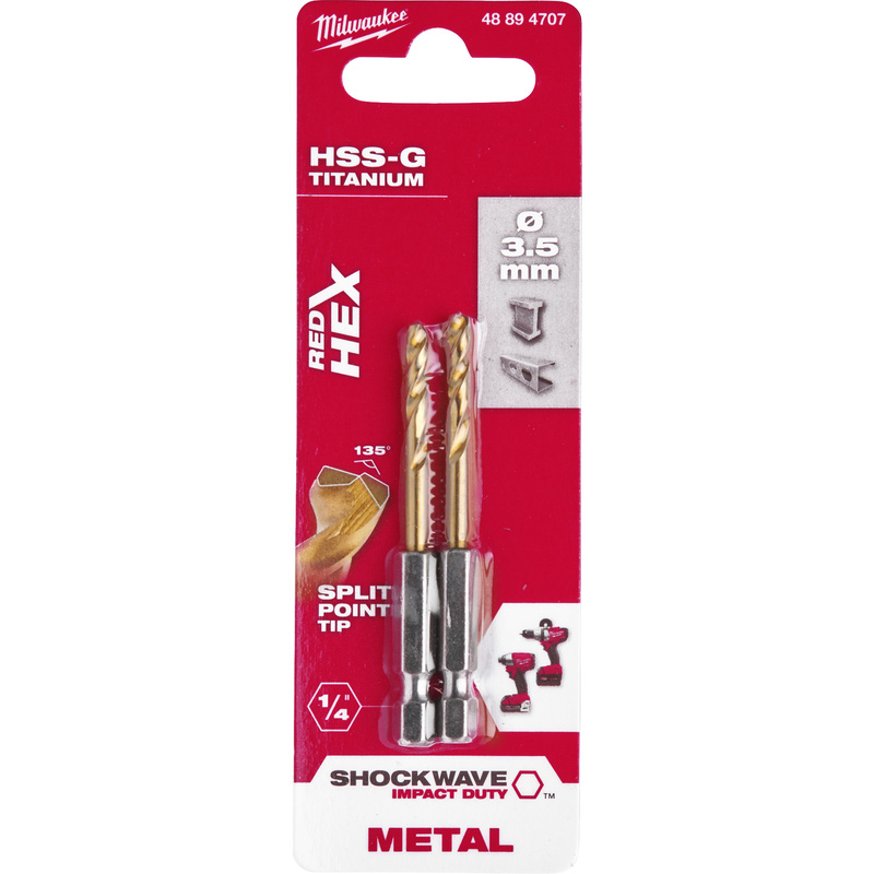 Milwaukee Metaalboor HSS-G Tin Red Hex shockwave