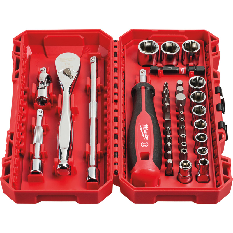 Milwaukee / Milwaukee doppenset en ratel 1/4" FOUR FLAT™ in PACKOUT ready box
