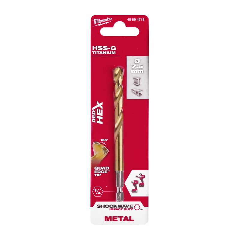 Milwaukee / Milwaukee Metaalboor HSS-G Tin Red Hex shockwave