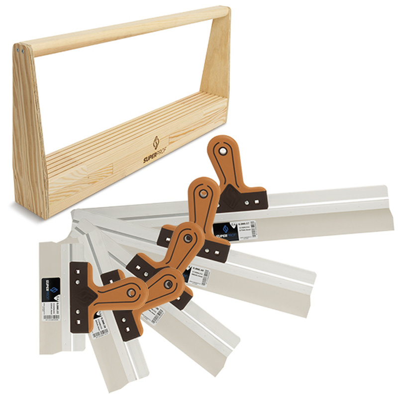 Super Prof / Super Prof houten gereedschapsbak met 5 spackmessen soft handgreep