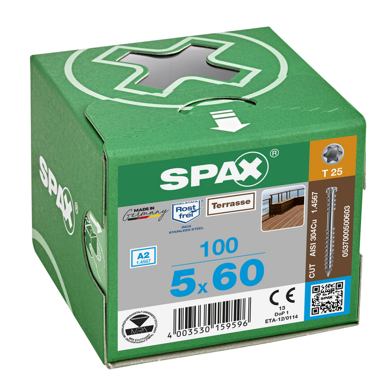 Spax / Spax T-STAR plus platkop RVS vlonderschroeven